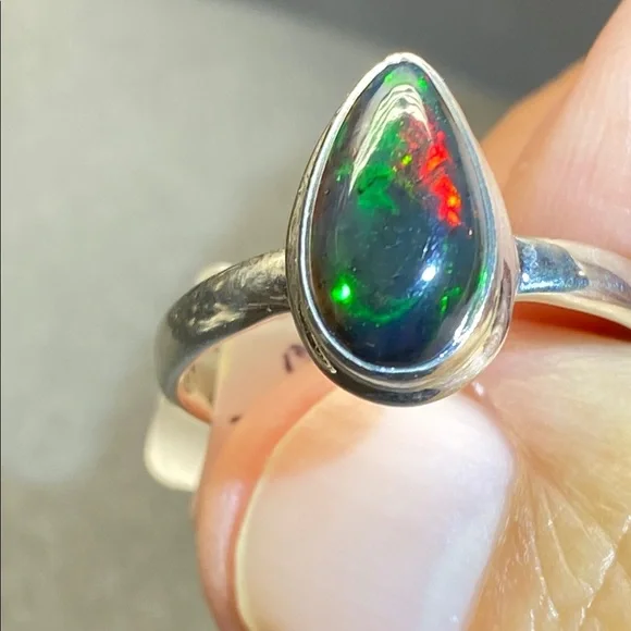 Chalama Black Opal Ring Size 9 in Solid Sterling Silver 925 - Picture 3 of 7